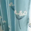 Curtain Dandelion Korean-style Pastoral Embroidered Pink Children's Room Floor Window Blue Tulle Cotton Linen Shading