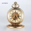 Pocket Watches Luxury Golden Mechanical steampunk esqueleto Números romano