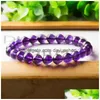 Pärlstav 8Mm Rund Strand Form Glas Lila Ametist Kristall Ädelsten Pärlor Armband För Man Kvinna Armband Stretch 1135 Q2 Drop Del Dhy7W