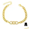 Charm Bracelets Flola Gold Curb Link Chain Bracelet For Women Crystal Thick Cuban Round Charms Cz Zircon Punk Party Jewelry Gift Dro Dhktg