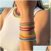 Charm Bracelets Colorf Matte Drip Oil Wristband For Women 2022 Boho Rainbow Enamel Bracelet Simple Jewelry Friendship Drop Delivery Dhyfx