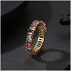 Anel de noivado da Band Rings Rings Rainbow CZ Square para mulheres meninas colorf Cubic Zirconia Gold Gold Fashion Party Jewelry Drop Del Dha5q