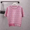 Designer-Top-Pullover-T-Shirt aus kurzärmligem Strick in Luxusqualität mit atmungsaktivem F-Buchstabe-Logo in Rosa für Damen