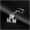 Nyckelringar Fashion Family Pappa Mamma Keychain Accessories Letter Red Heart Love Chains Jewelry For Mother Father Valentine's Gift I Drop Dhoc7