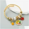 Charm Armbänder Perlen Gold Obst Ananas Anhänger Gemischte Perlen Einstellbare Tag Frauen Mädchen Öffnen DIY Schmuck Drop Lieferung Dhwwc