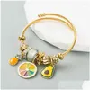 Charm Armbänder Perlen Gold Obst Ananas Anhänger Gemischte Perlen Einstellbare Tag Frauen Mädchen Öffnen DIY Schmuck Drop Lieferung Dhwwc