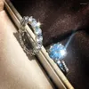 Cluster Ringe 2 stücke Luxus Weibliche Bling Zirkon Runde Verlobung Set Echt 925 Sterling Silber Stapelbar Hochzeit Braut Für frauen