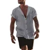 Men's Casual Shirts Cotton Linen Summer Men Short Sleeve Shirt Mens Clothing Solid Color Single Breasted Loose Pocket Top