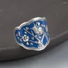 Bagues de cluster S925 argent Sterling brûlé bleu goutte colle artisanat sourcil anneau femme rétro Style ethnique oiseau ouvert bijoux