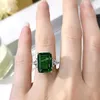 Cluster Rings Creative 925 Sterling Silver Moissanite Big Square 10 14mm Emerald Green Color Ring for Women Fine Jewelry Gift Accessory