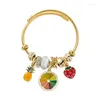 Charm Armbänder Perlen Gold Obst Ananas Anhänger Gemischte Perlen Einstellbare Tag Frauen Mädchen Öffnen DIY Schmuck Drop Lieferung Dhwwc