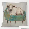 Coussin / Oreiller Décoratif Main Peinture Animal Vache Dans Canapé Canapé Coussin Ers Maison Décoratif Art Moderne Casecushion / Goutte Décorative Dhh4G