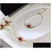 Collier de boucles d'oreilles habitude 67 mm blanc natural natural ewater perle bracelet rouge cz sqaure raccords beaux bijoux ensembles pour les femmes drop dhynl