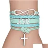 Charm Bracelets Fashion Cross Braided Leather Rope For Women Men Religious Jesus Love Infinity Wristband Handmade Jewelry In Bk Drop Dhpir