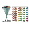 زينة الحديقة 50pcs colorf على العصي الاصطناعية PVC Butterfly Stakes Patio Craft في الهواء الطلق ديكور الزهرة الداخلية Party Su Dh0as