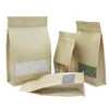 50pcs eight edge standing Bags kraft paper zip lock package bag recyclable anti-moisture zipper food storage pouch packaging bags