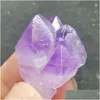 Sacches de bijoux Sacs Sachets Natural Irregar Hexagonal Mineral Spécimen Amethyst Crystal Cluster Stone Aural Healing Decoration Col Dhtj7