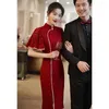 Vêtements ethniques Automne Hiver Dentelle Cheongsam Toast Robes de réunion annuelles à manches courtes Tissu de mariage rétro chinois