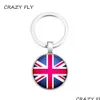 Keychains Lanyards 2021 Crazy Storbritannien Flagmönster Key Chain Car Keyring Holder Bag Pendant Charm Glass Keychain Jewelry WH DHDBO
