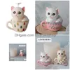 Candles Przy Teacup Cat Mold Soap Mod Sile Cute Cartoon Molds Fondant Handmade Clay Resin Candle 220531 Drop Delivery Home Garden Dhrmn