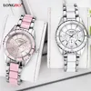 Nouvelle mode dames de bande en acier céramique à trois yeux montre étanche montre de mode quartz lumineux watch267o