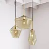Lampes suspendues Designer 220V lumière LED avec abat-jour en verre ambré lampe moderne pour salle à manger éclairage de cuisine en métal
