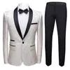 Men's Suits Mens Fashion Shawl Lapel 2 Pieces Set Red Blue White Black Wedding Groom Quality Jacquard Banquet Tuxedo