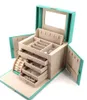 Caixas de joias Sansreponse Box organizador grande couro sintético com espelho Ders Lock presente para mulheres Tf Blue-l amzbv
