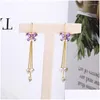 Dangle Lustre Boucles d'oreilles Nbiu Délicat Mticolored Zircon Fleur Pour Femmes Or Couleur Laiton Gland 2022 Bijoux De Mode Drop Deliv Dh7Xy