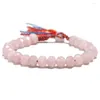 Bedelarmbanden natuurlijke madagascar roze kwarts gevlochten armband voor vrouwen kleur touw tibetaanse boeddhistische handgemaakte gelukkige kralen 8 mm druppel dh5sa