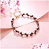 Charm Bracelets Natural Garnet Bracelet For Women Handmade 4Mm Crystal Bangle Lucky Color Fashion Jewelry Wristband Gifts B429 Drop D Dhcre