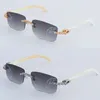 Moissanite Diamond Rimless Sunglasses for Women 8200757 Original White Genuine Natural Horn Men Leopard Lens Eyewear Large Glasses