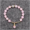 Charm Bracelets Lovely Pink Crystal Beads Bracelet Women Girls Gifts Natural Stone Strand Elastic Rope Bangles Wrist Jewelry 7.5 B30 Dhycw