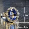 Wedding Rings Ethnic Style Blue Oval Cubic Zirconia Stone For Women Vintage Band Finger Ring Engagement Jewelry Party Gift