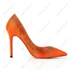 Heelslover Neue Damen Pumps Strass Sexy Stiletto Heels Spitzschuh Schöne Orange Partyschuhe Damen US Größe 5-13