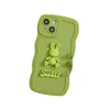 3D Green Rabbit Leuke mobiele telefoonhoesjes Bow WAVY Patroon Premium Design Volledige covers Soft Case voor iPhone 14 Plus 13 12 11 Pro Max XS XR Non-Slip Apple Protective Cover Retail