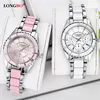 Nouvelle mode dames de bande en acier céramique à trois yeux montre étanche montre de mode quartz lumineux watch261c