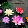 Fleurs décoratives Couronnes Lotus Lis Artificiel Flottant Eau Fleur Étang Pads Plantdecorppondspool Faux Simation Feuilles Decorati Dhknn