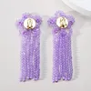 Boucles d'oreilles pendantes Ztech bleu/violet perles fleur longue gland pour les femmes mode coréenne tendance Bijoux accessoires mignons Bijoux Femme