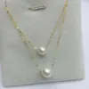 Studörhängen 2ROW 6mm 8mm Round Real Pearl Pendant Necklace G18K Chain