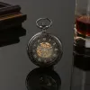 Pura pérola preta steampunk retro maquinaria fob relógio de colar de colar de colar de bolso com os homens da cadeia homens presentes do relógio