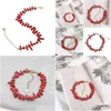 Bedelarmbanden Red Natural Coral Stone Charms Bracelet Unieke Spacers Koperen kralen Strand voor vrouwen Hoogwaardige geschenk sieraden 7,5 B13 DHG3C