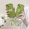 3D Green Rabbit Cute Cell Telefle Posee Bow Wavy Wzór Premium Design Pełne pokrycia miękkie obudowę dla iPhone'a 14 Plus 13 12 11 Pro Max XS XR bez poślizgu Apple Protective Cover Retail
