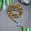 Collane con ciondolo Collana con perline occhio di tigre naturale per donna Uomo Cattolico Cristo Rosario Ematite Croce Meditazione maschile Gioiellipenda Dh8Cy