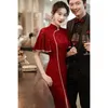 Vêtements ethniques Automne Hiver Dentelle Cheongsam Toast Robes de réunion annuelles à manches courtes Tissu de mariage rétro chinois