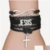 Charm Bracelets Fashion Cross Braided Leather Rope For Women Men Religious Jesus Love Infinity Wristband Handmade Jewelry In Bk Drop Dhpir