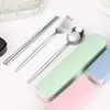 Dijkartikelen Sets Portugal Roestvrijstalen set Spoon Fork Chopsticks Portable servies Dragerwerk driedelige studentenreizen met studenten