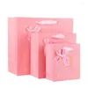 Gift Wrap 5pcs Pink Bow Paper Bag With Handle Party Baby Shower Chocolate Boxes Wedding Candy Cosmetics Jewelry Packaging