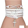 Braccialetti con ciondoli Moda Croce Corda in pelle intrecciata per donna Uomo Religioso Gesù Amore Infinity Braccialetto Gioielli fatti a mano In Bk Drop Dhpir