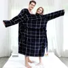 Herren-Nachtwäsche, lang, warm, Winter-Flanell-Kimono-Bademantel, 40–130 kg, Korallen-Fleece, Übergröße, Bademantel, gemütlicher Nacht-Morgenmantel für Damen